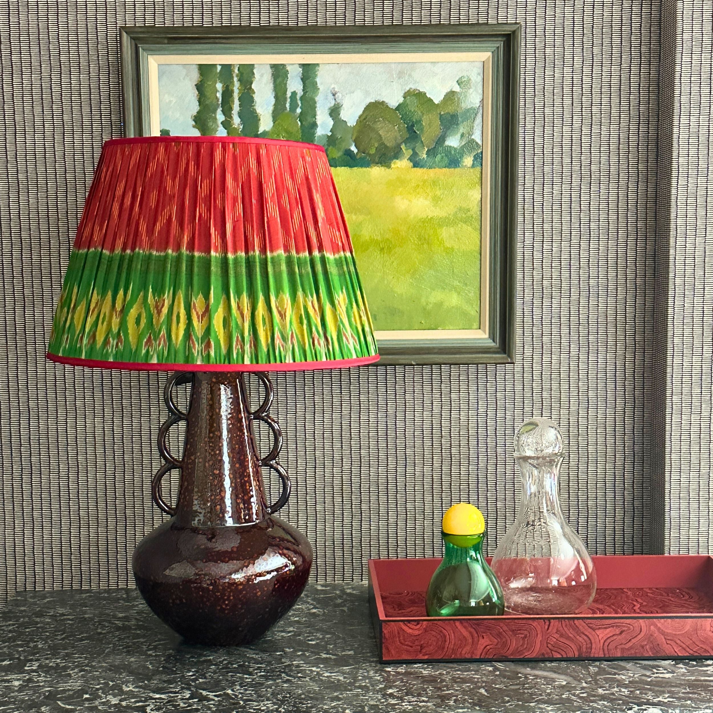 20 inch Red and Green Gathered Lampshade