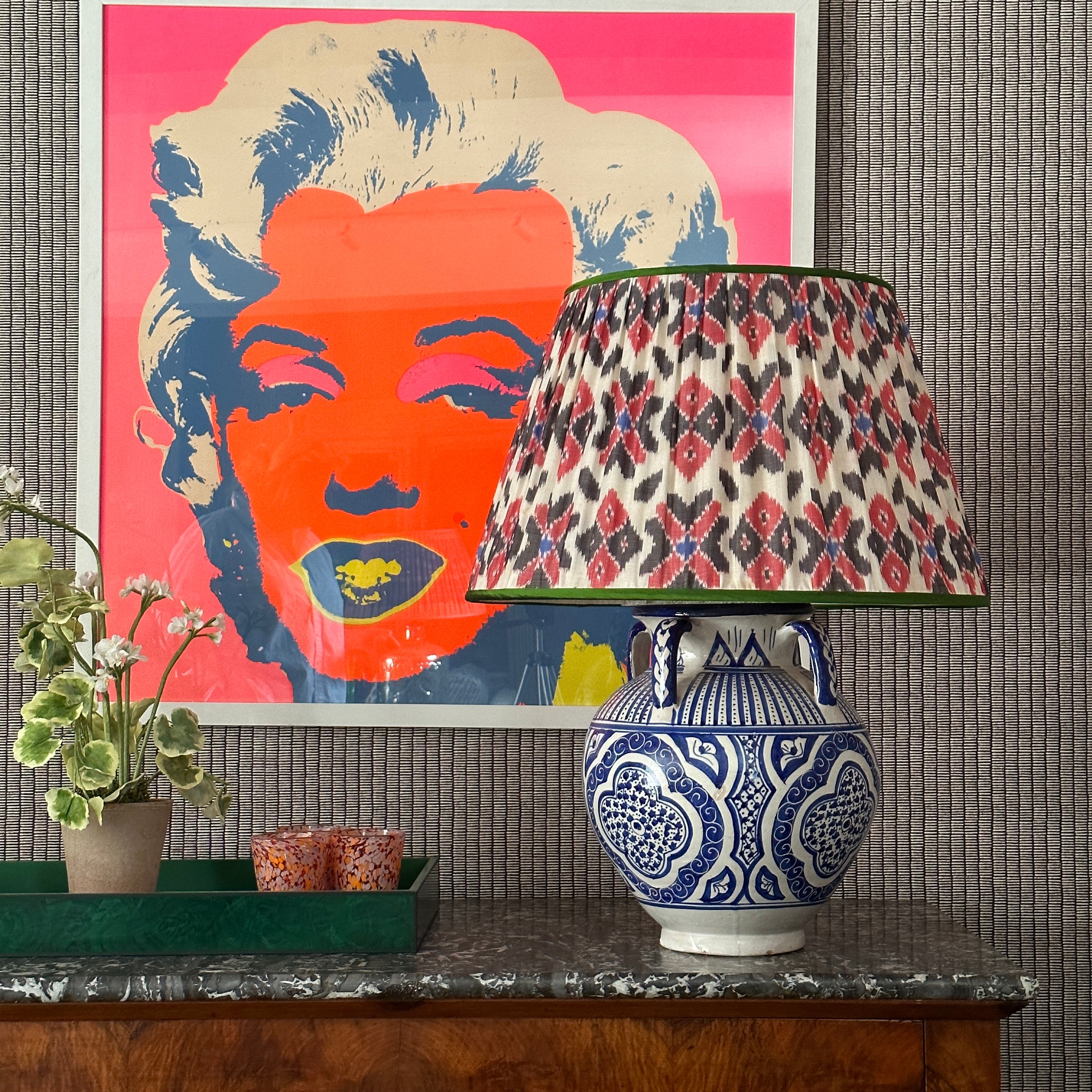 18 inch Red and black Silk Gathered Lampshade