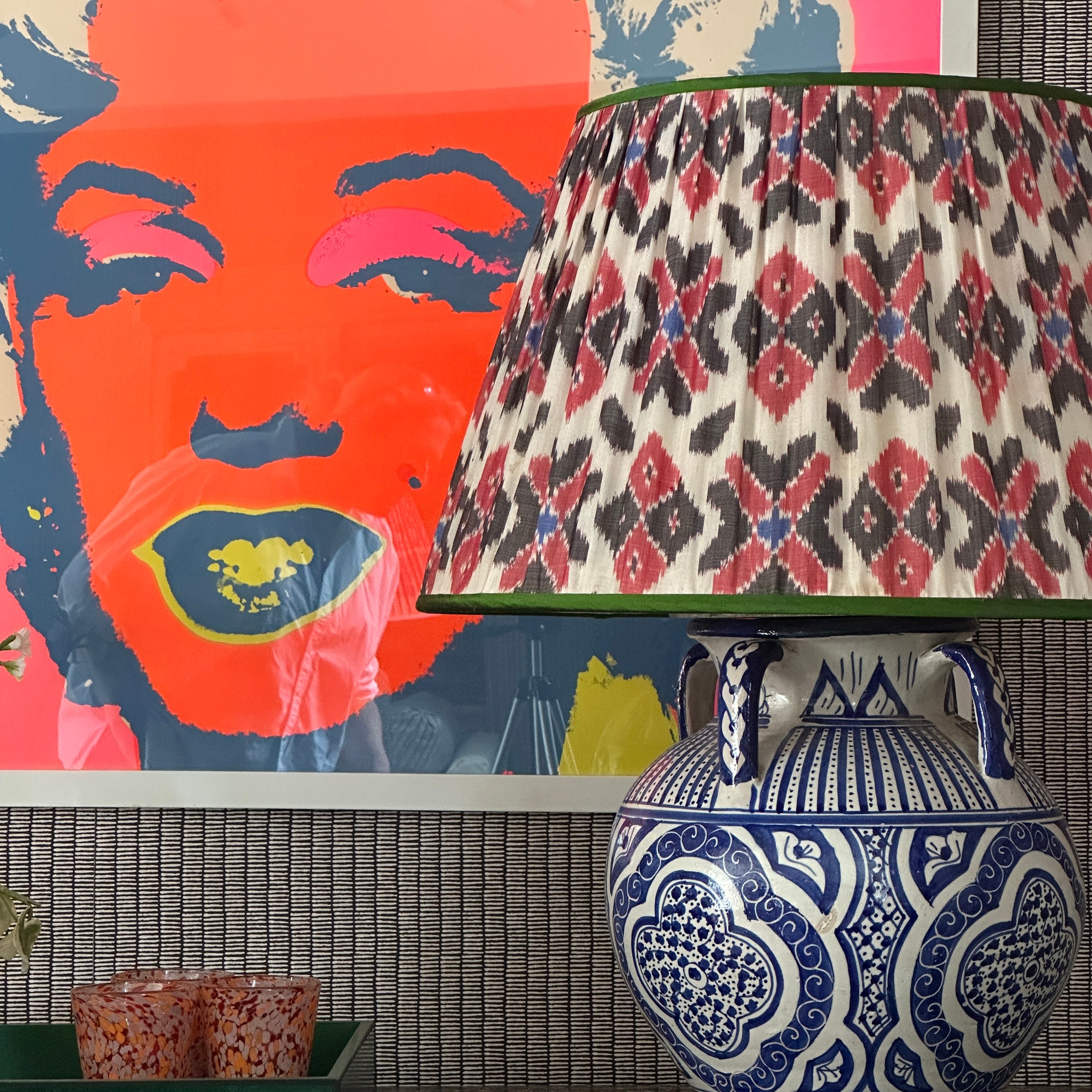 18 inch Red and black Silk Gathered Lampshade