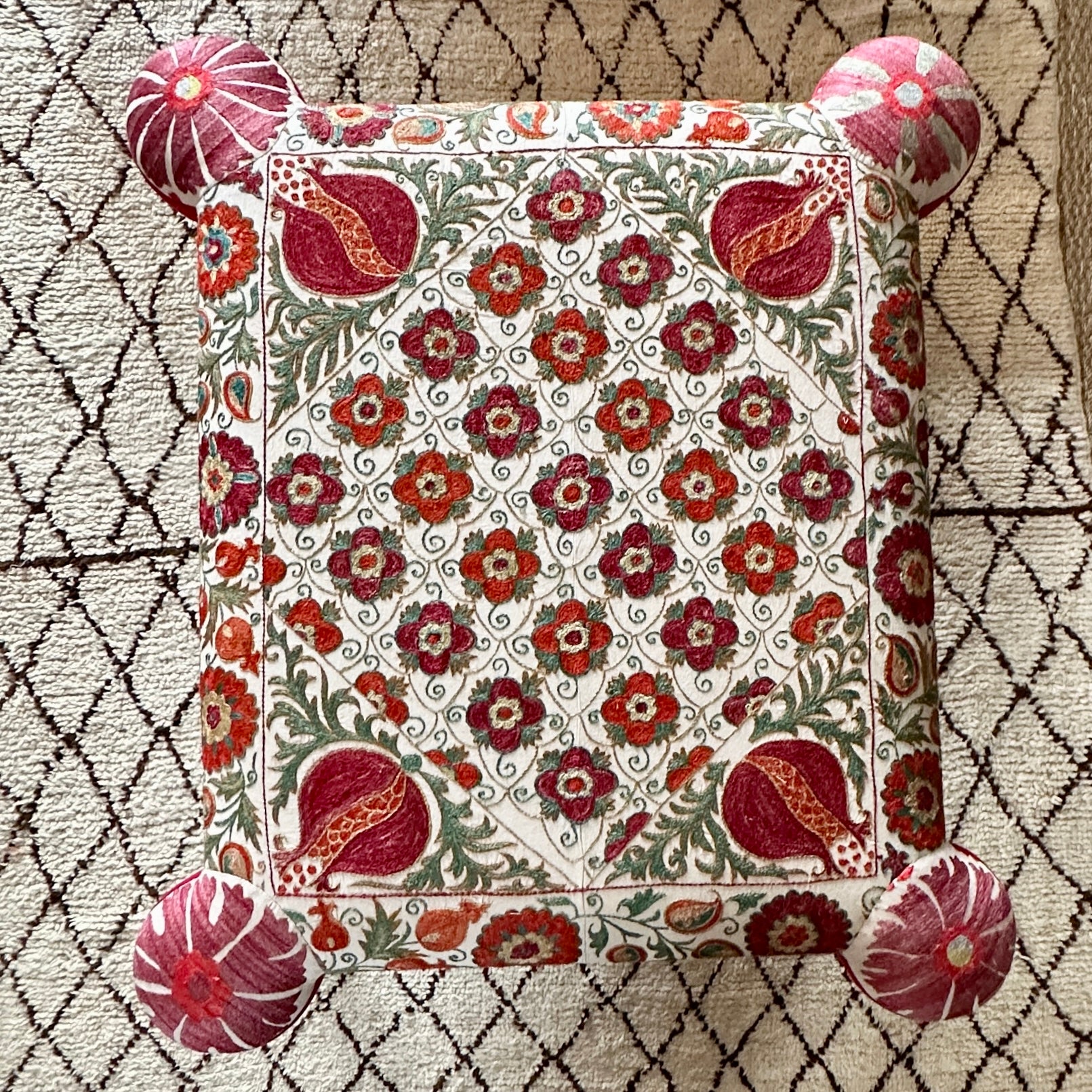 Eared Ottoman with Pomegranate Suzani by Sarah Vanrenen