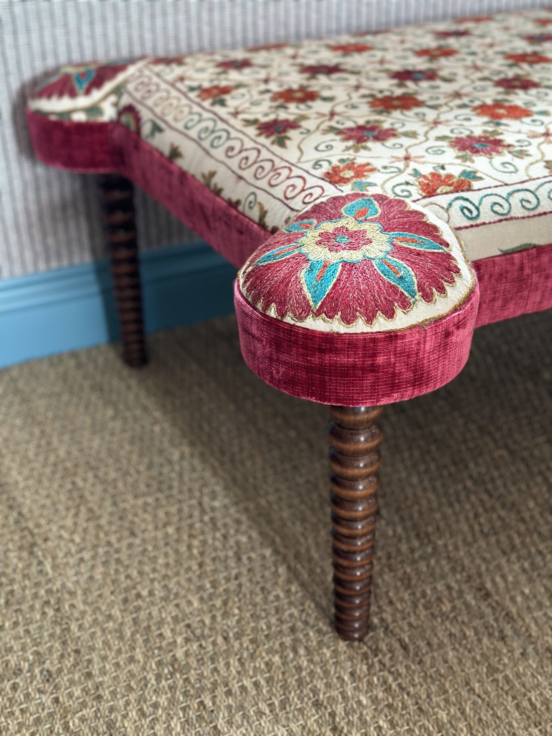 Eared Ottoman with Pomegranate Suzani by Sarah Vanrenen