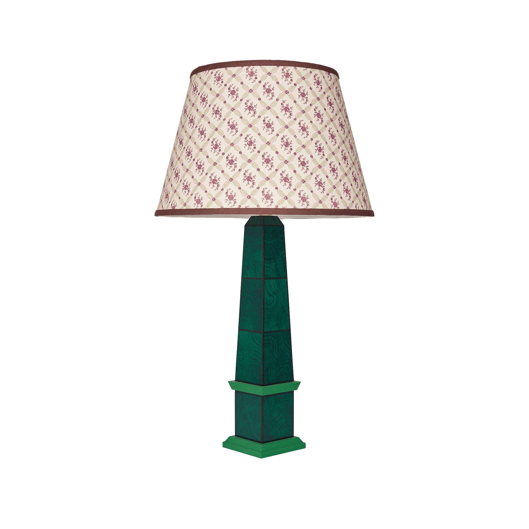 Handpainted malachite obelisk lamp in green