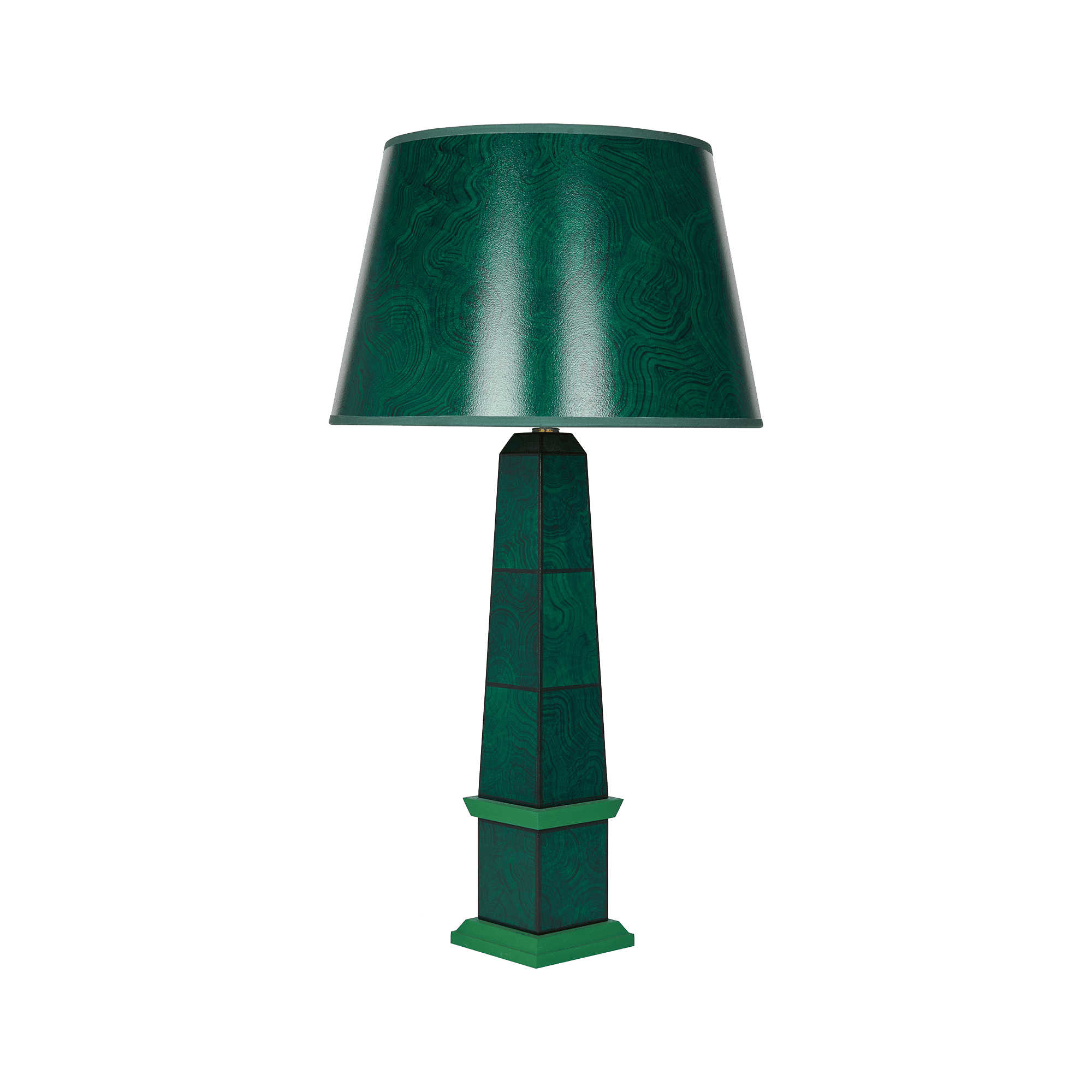 Handpainted malachite obelisk lamp in green