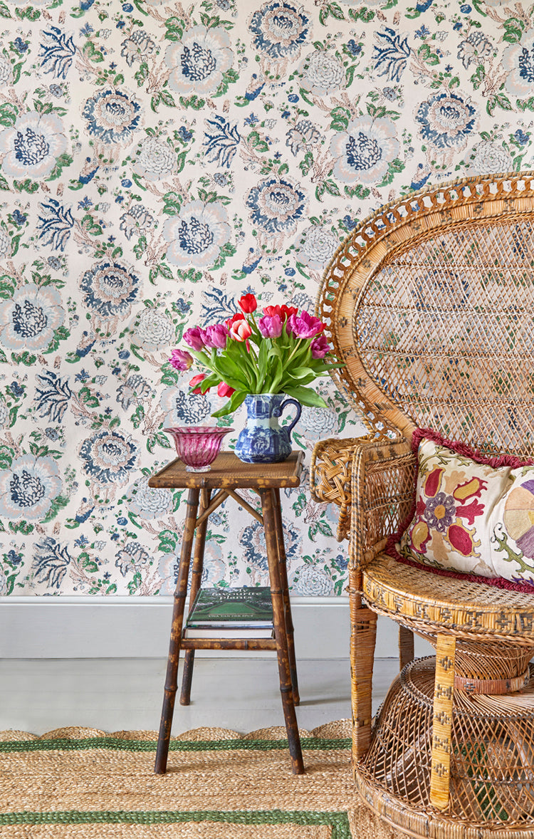 Dahlia Blue Wide Wallpaper by Sarah Vanrenen – Vanrenen Hanbury