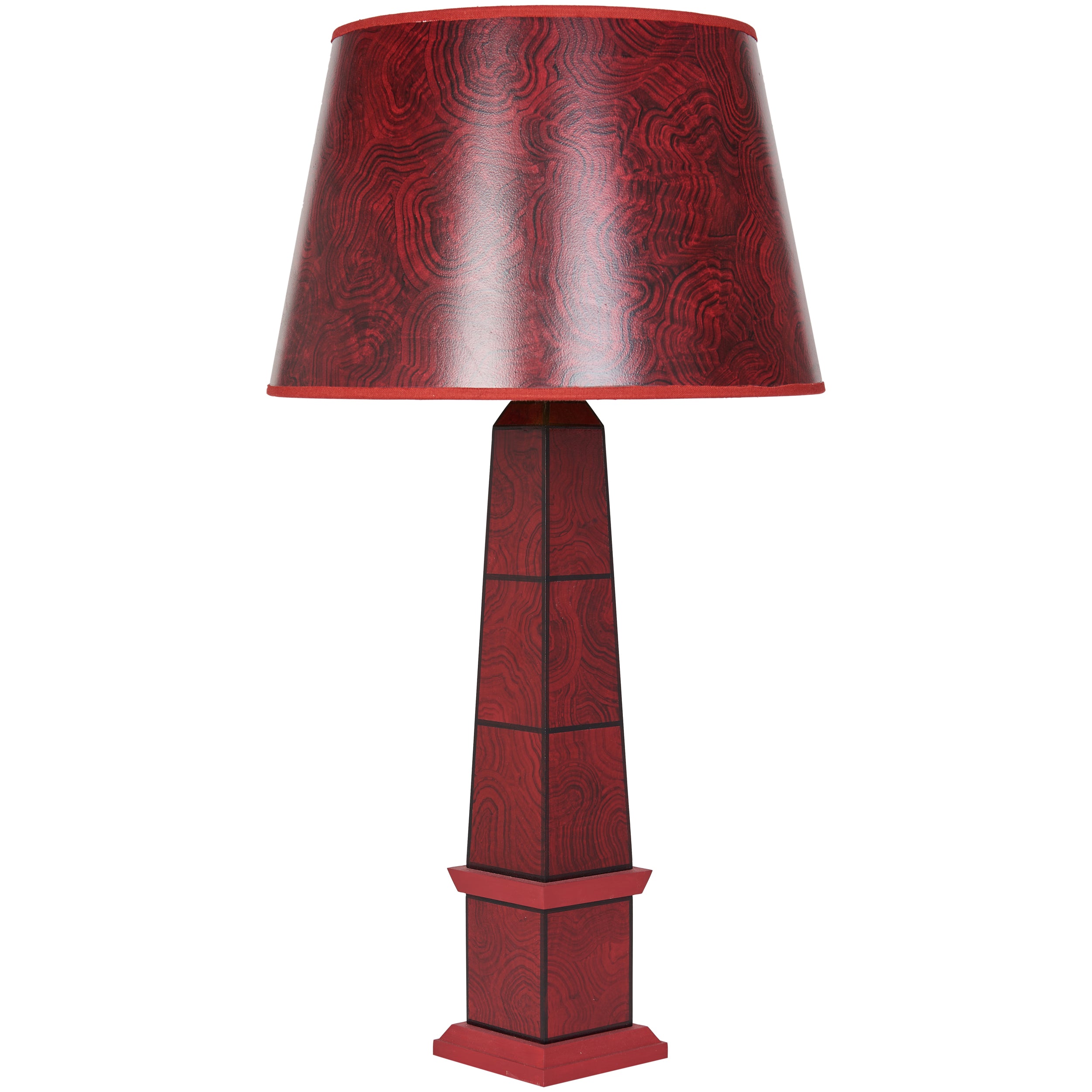 Handpainted malachite obelisk lamp in Red by Sarah Vanrenen
