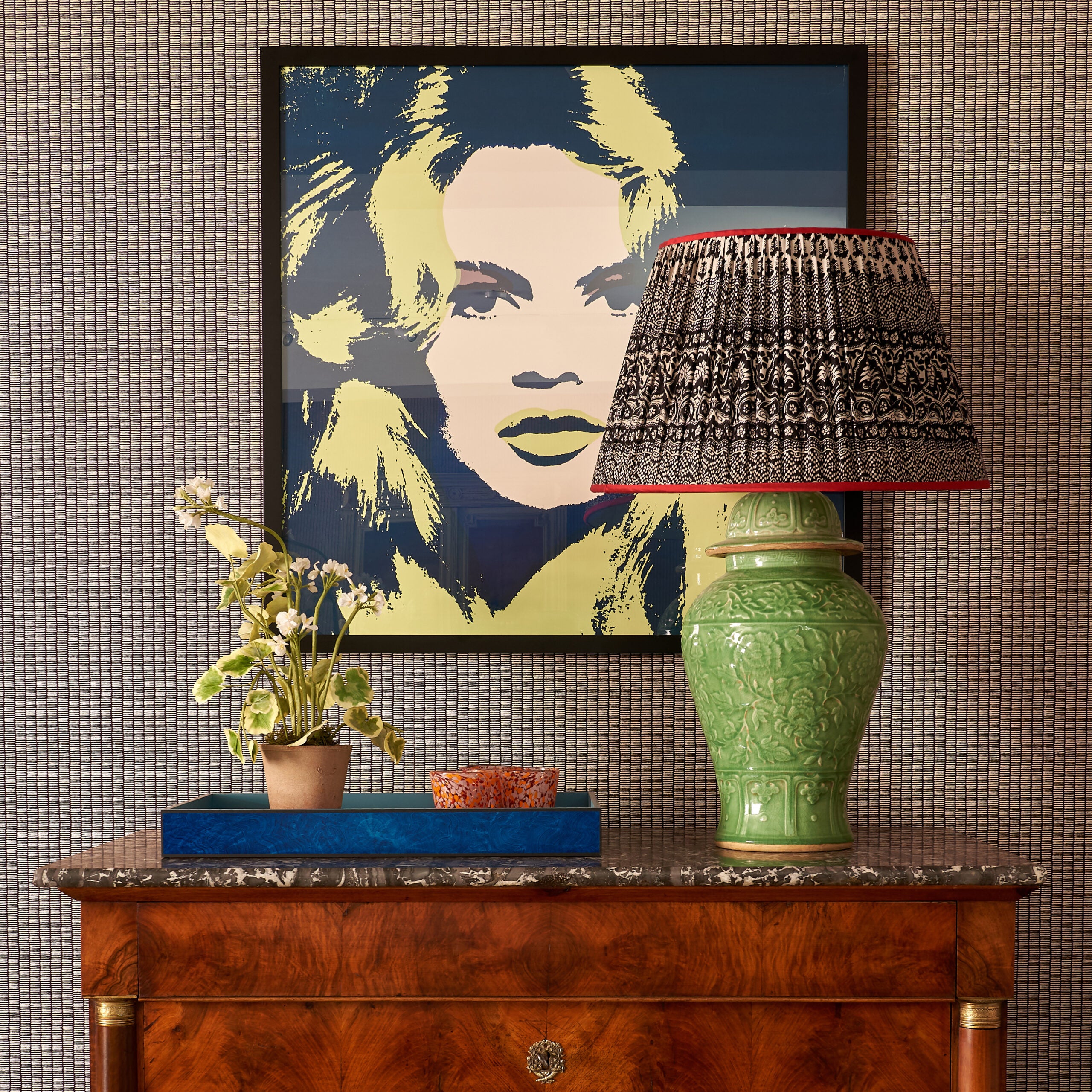 22 inch Black and White Gathered Lampshade by Sarah Vanrenen