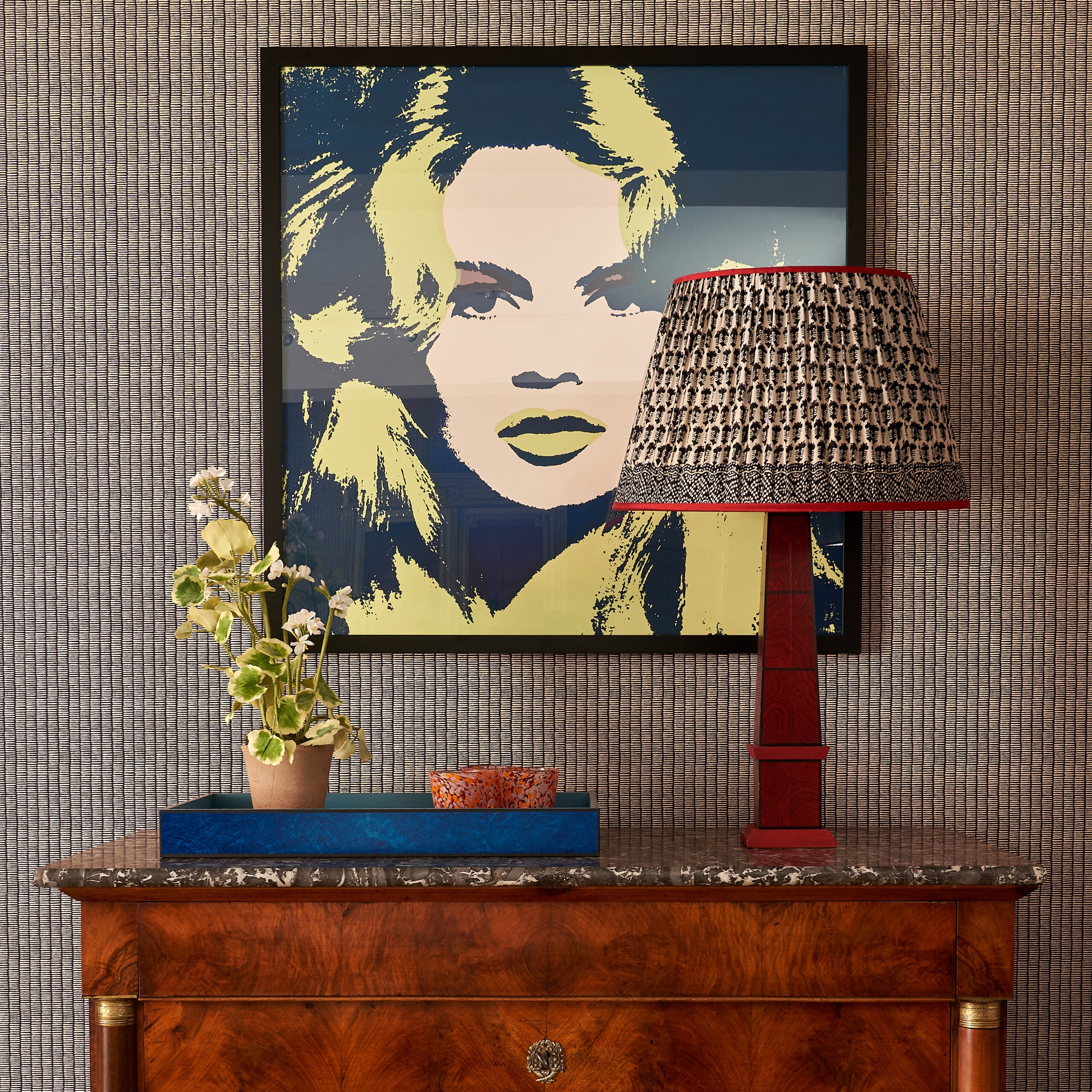 Handpainted malachite obelisk lamp in Red by Sarah Vanrenen