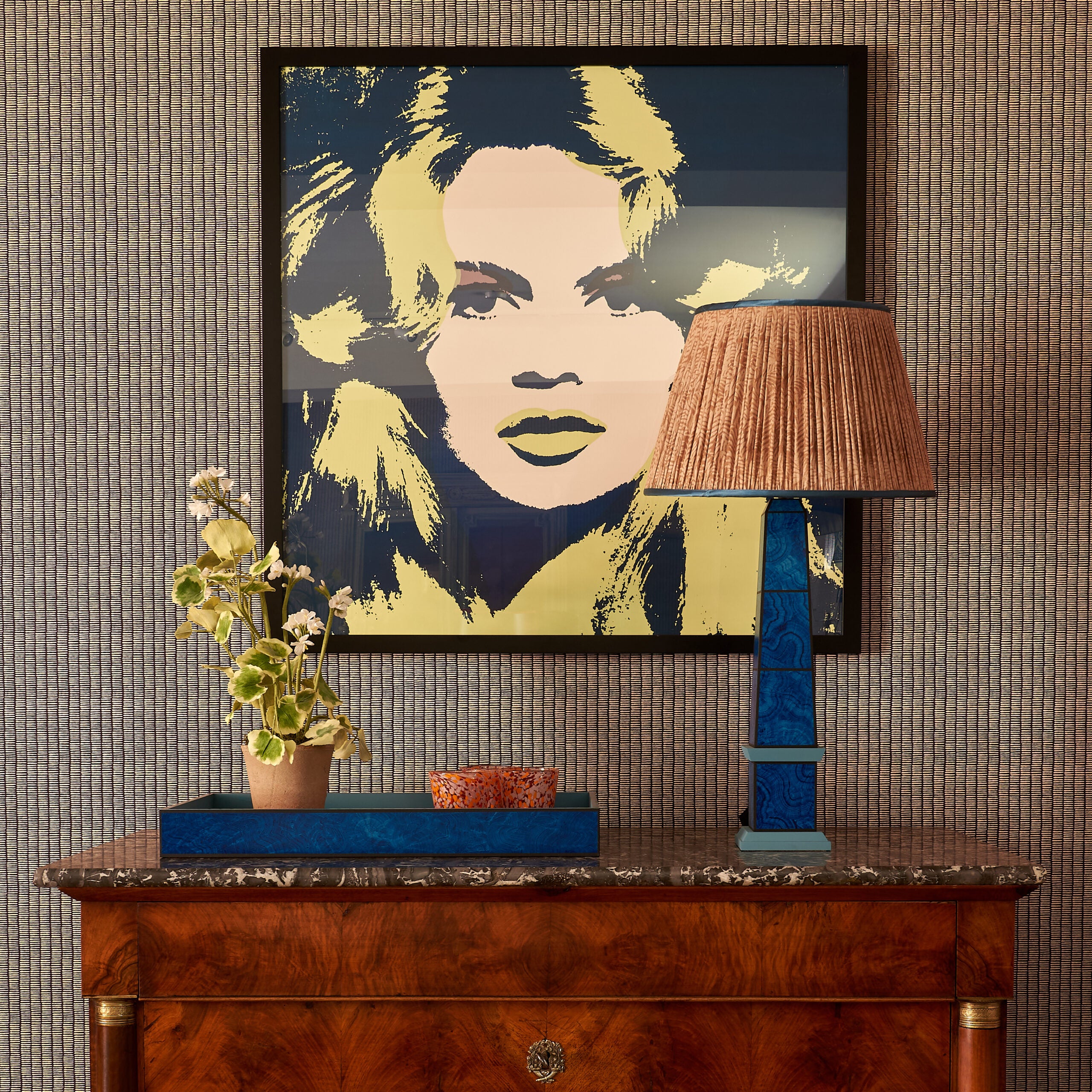 Handpainted malachite obelisk lamp in blue