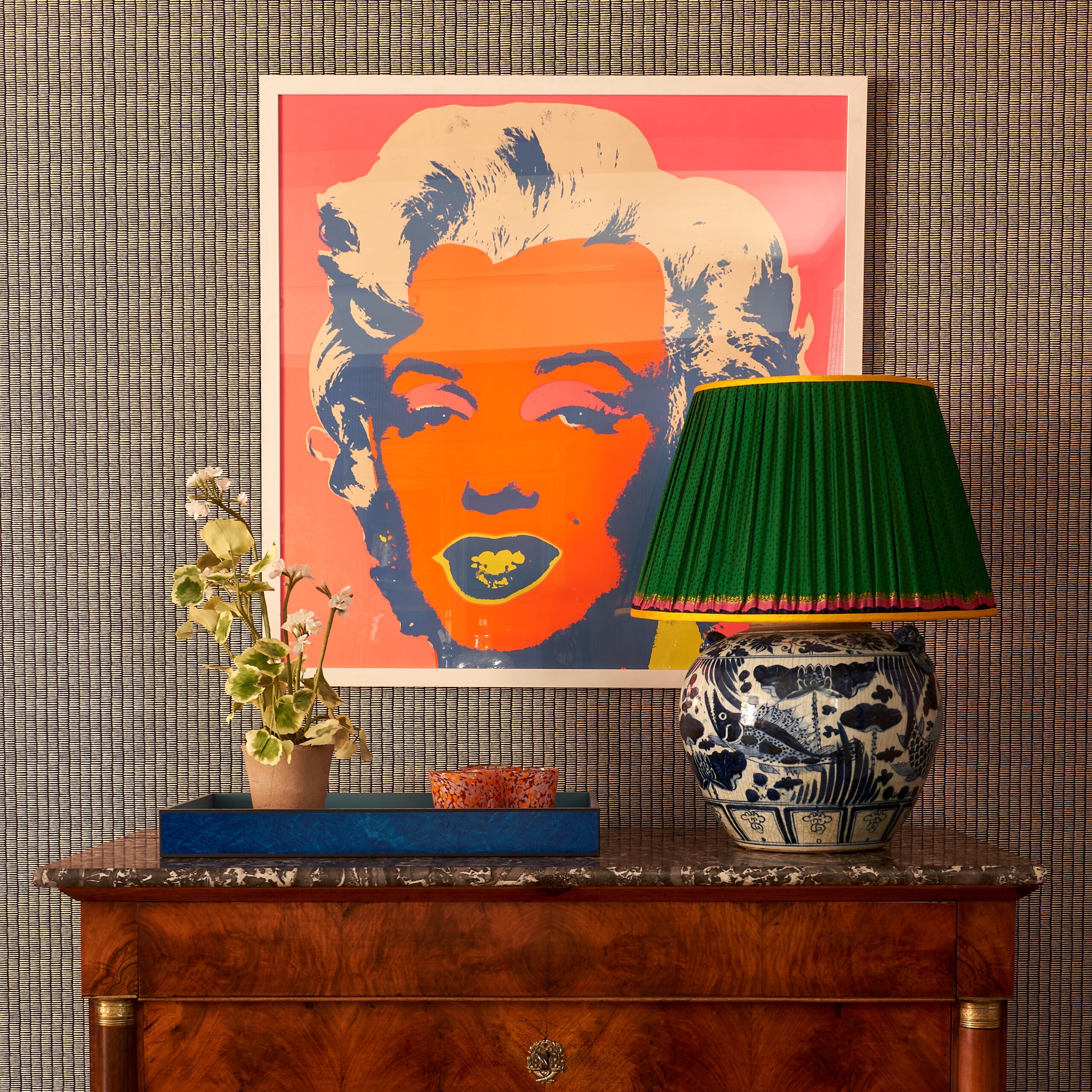 22" Green Silk Gathered Lampshade by Sarah Vanrenen