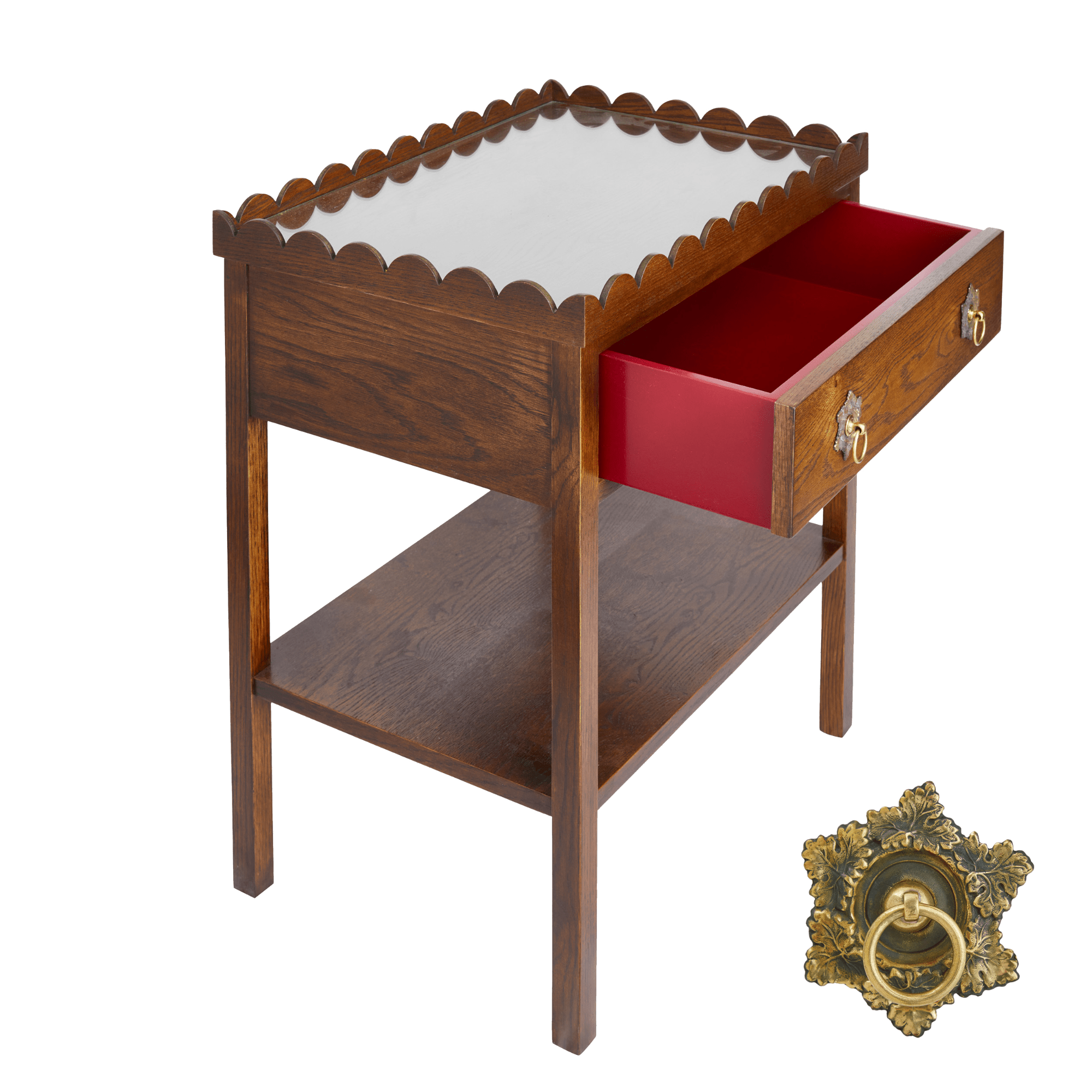 Scalloped Oak Bedside Table with Coloured Drawer Insert and choice of Handles