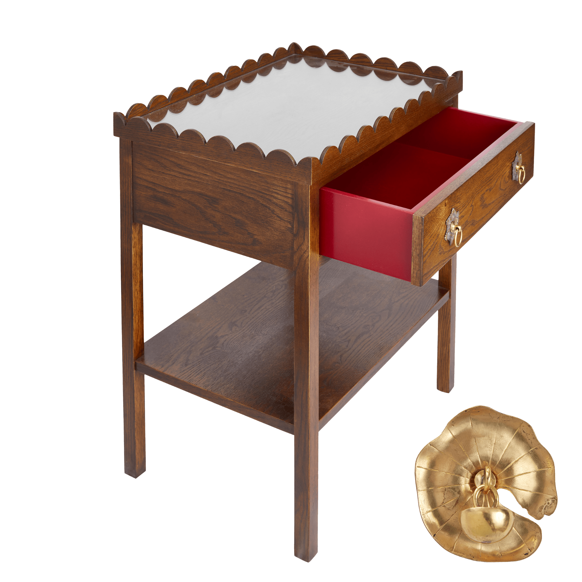 Scalloped Oak Bedside Table with Coloured Drawer Insert and choice of Handles