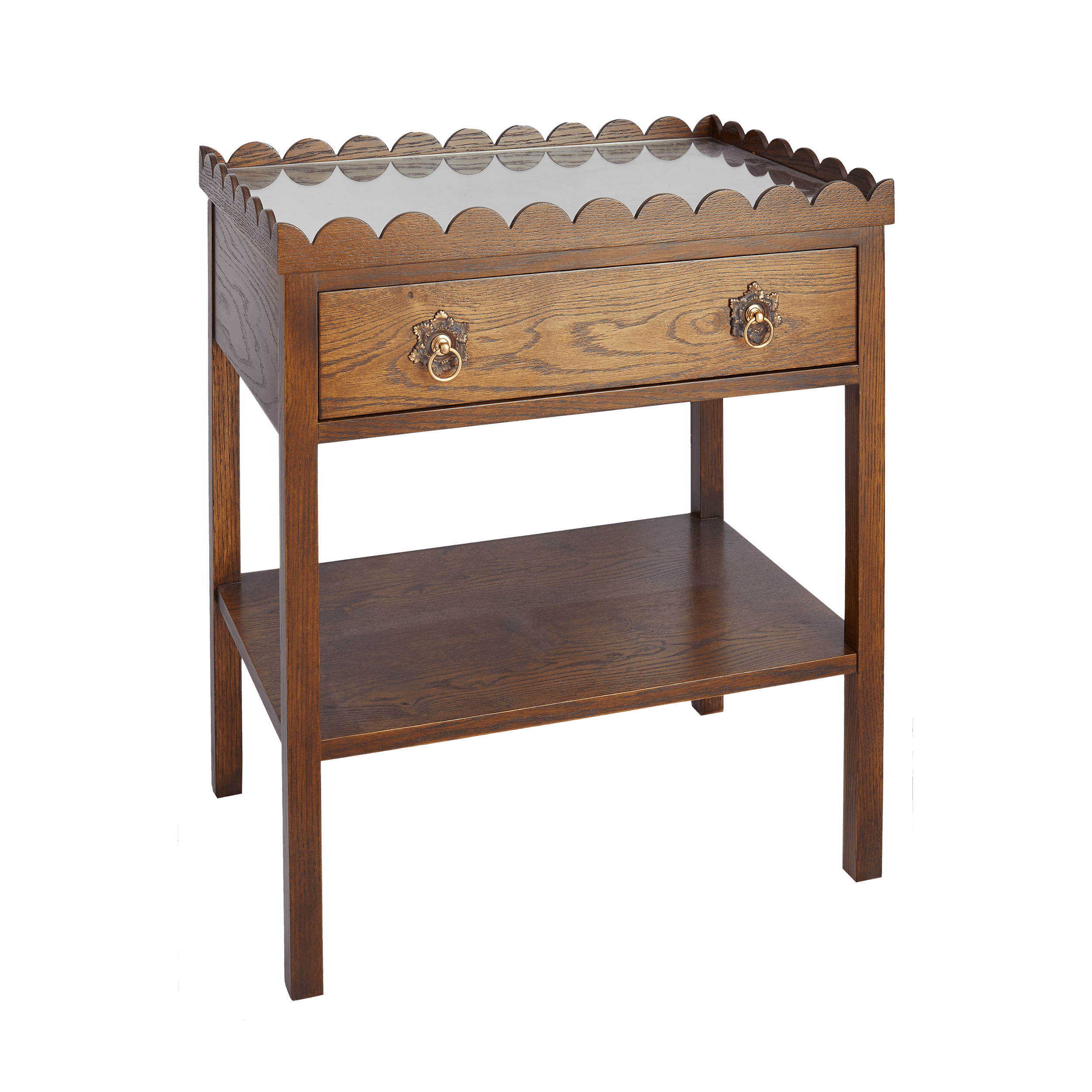 Scalloped Oak Bedside Table with Coloured Drawer Insert and choice of Handles