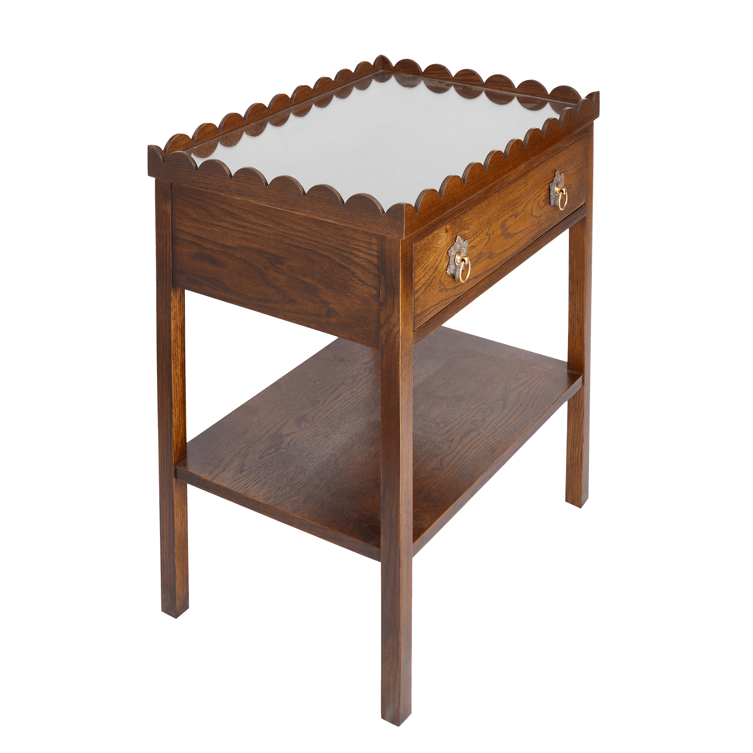 Scalloped Oak Bedside Table with Coloured Drawer Insert and choice of Handles