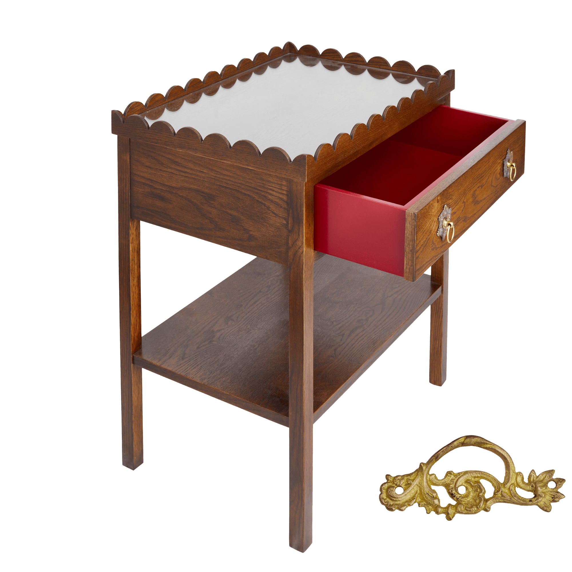 Scalloped Oak Bedside Table with Coloured Drawer Insert and choice of Handles