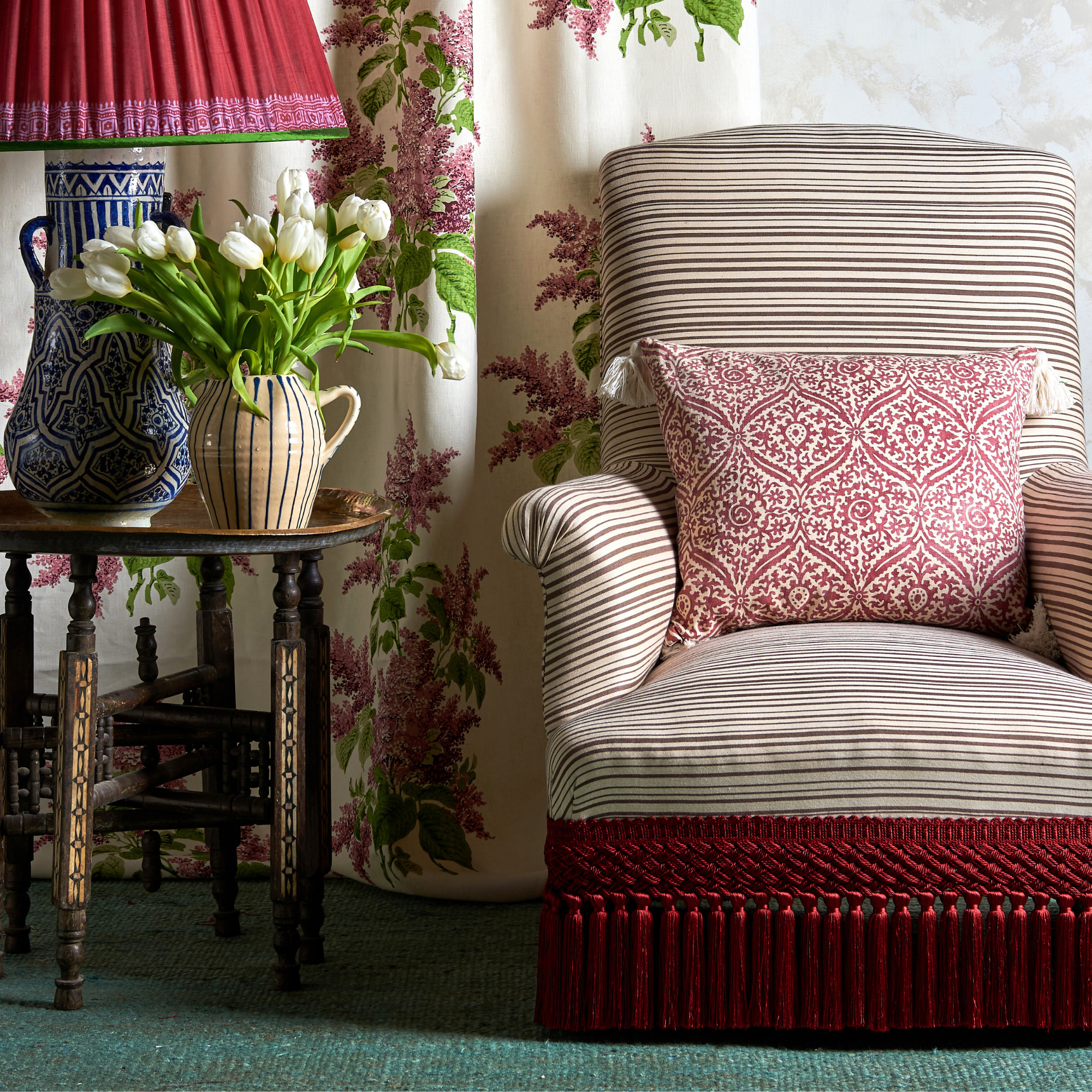 Straight back scroll arm slipper chair by Sarah Vanrenen