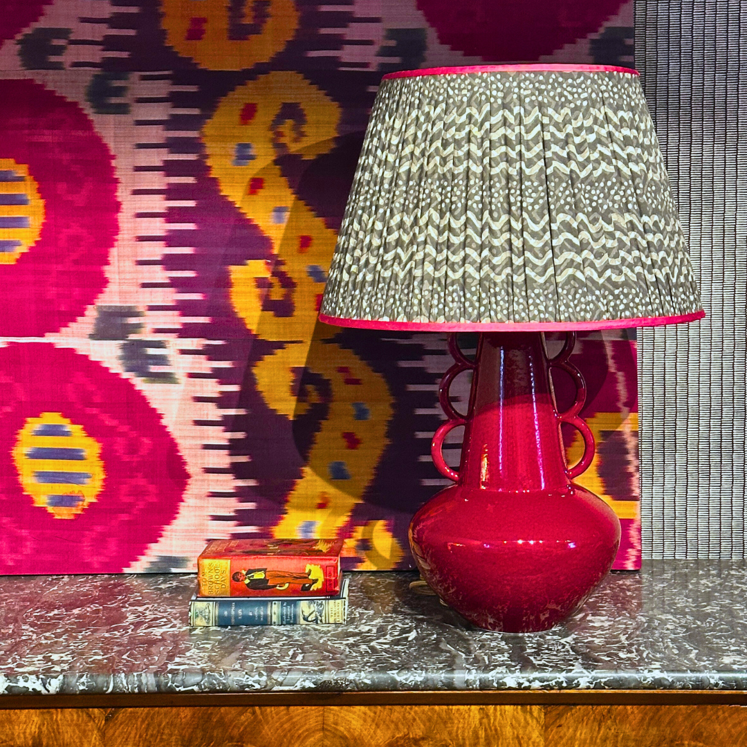 20 inch Grey and Pink Silk Gathered Lampshade by Sarah Vanrenen