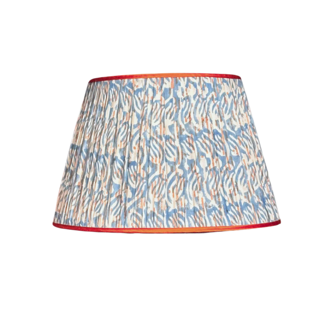 20 inch Blue and Orange Silk Gathered Lampshade by Sarah Vanrenen