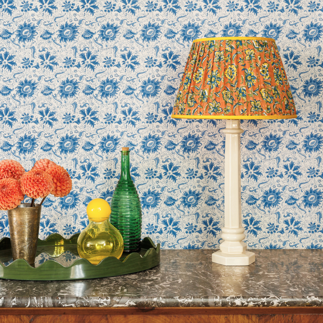 14 inch Burnt orange and floral Gathered Lampshade