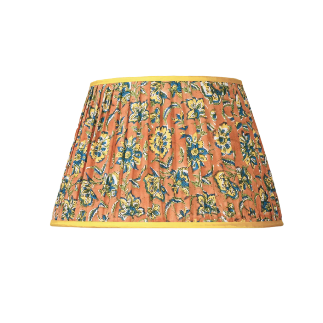 14 inch Burnt orange and floral Gathered Lampshade