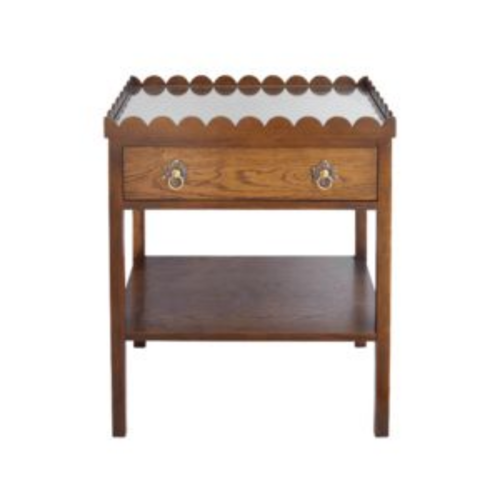 Scalloped Oak Bedside Table with Coloured Drawer Insert and choice of Handles