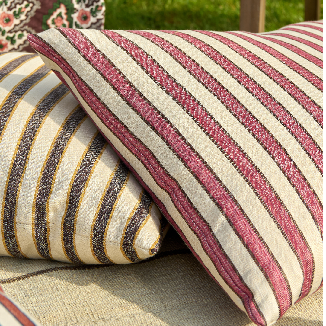 Standen Stripe Cushion - Raspberry