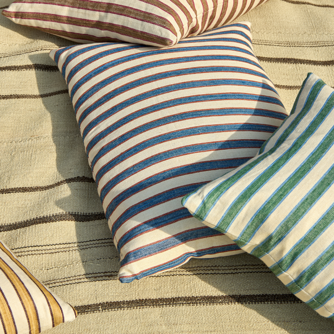 Standen Stripe Cushion - Denim