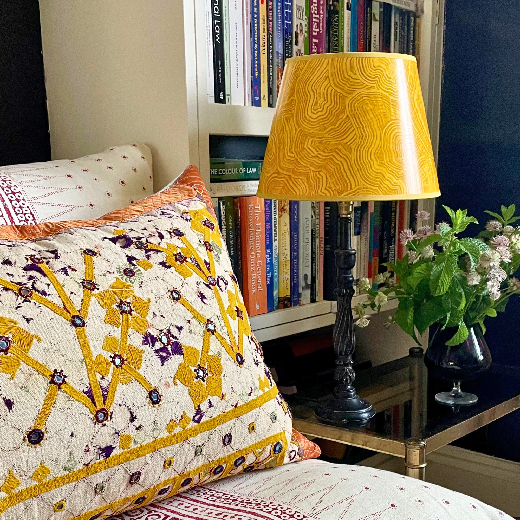 Hand painted lampshade with reflective gold lining - Yellow Malachite