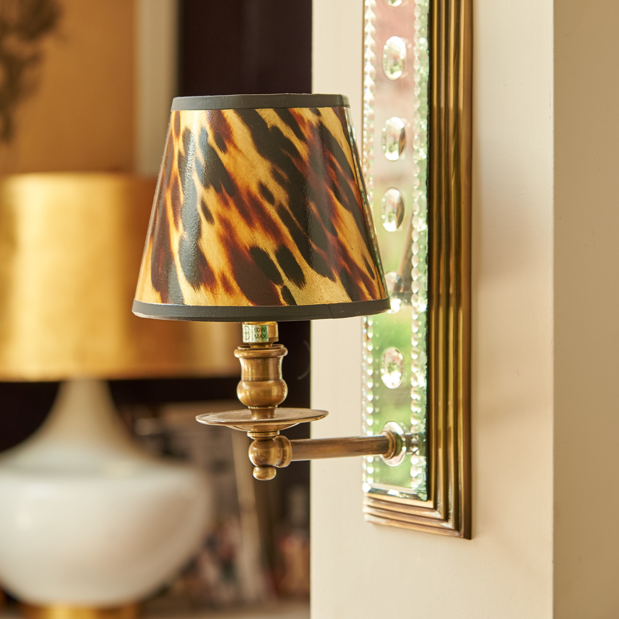 Hand painted lampshade 6 inch with reflective gold lining - Tortoiseshell