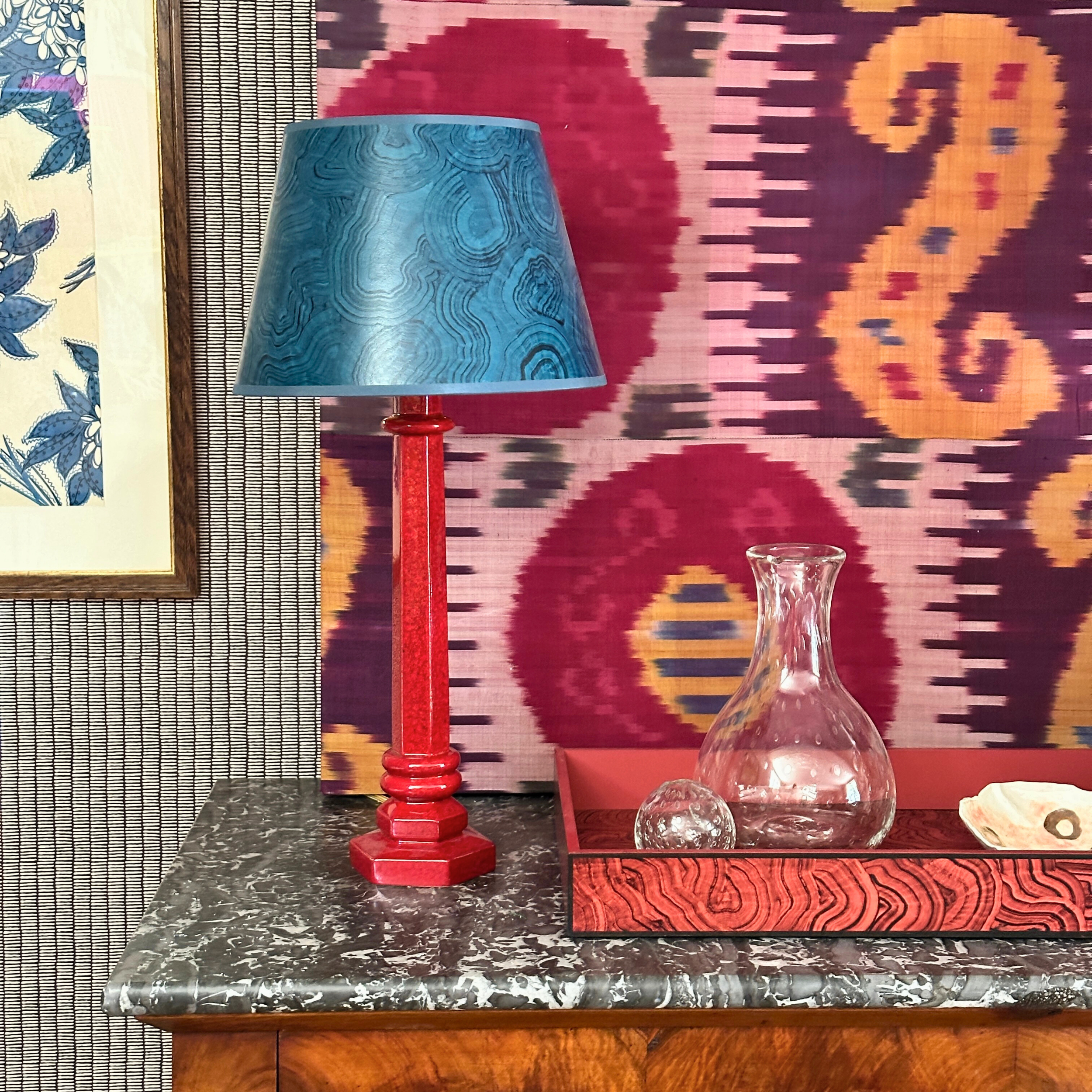 Hand painted lampshade 12" with reflective gold lining - Blue Malachite by Sarah Vanrenen