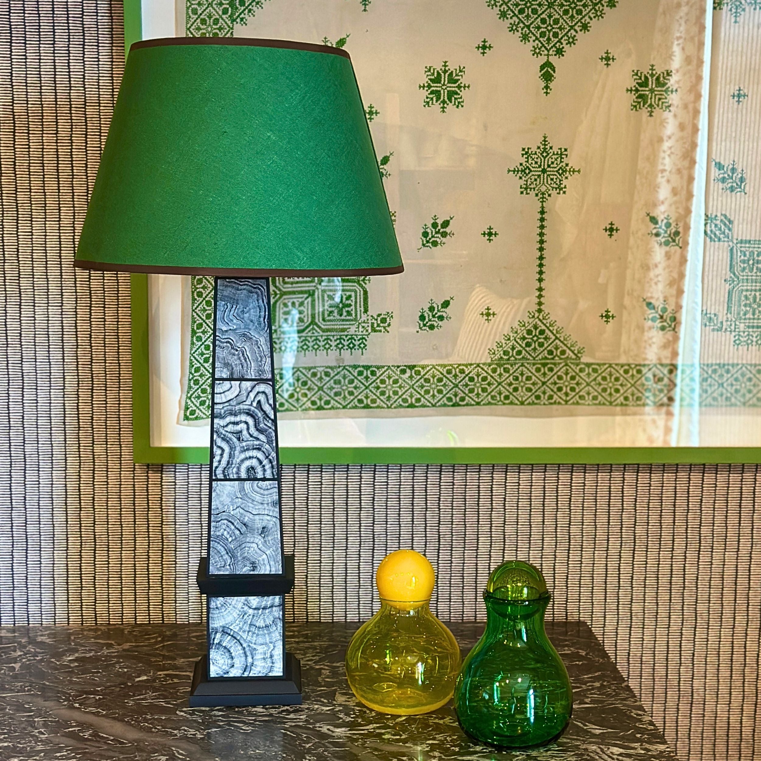 Handpainted Black malachite obelisk lamp