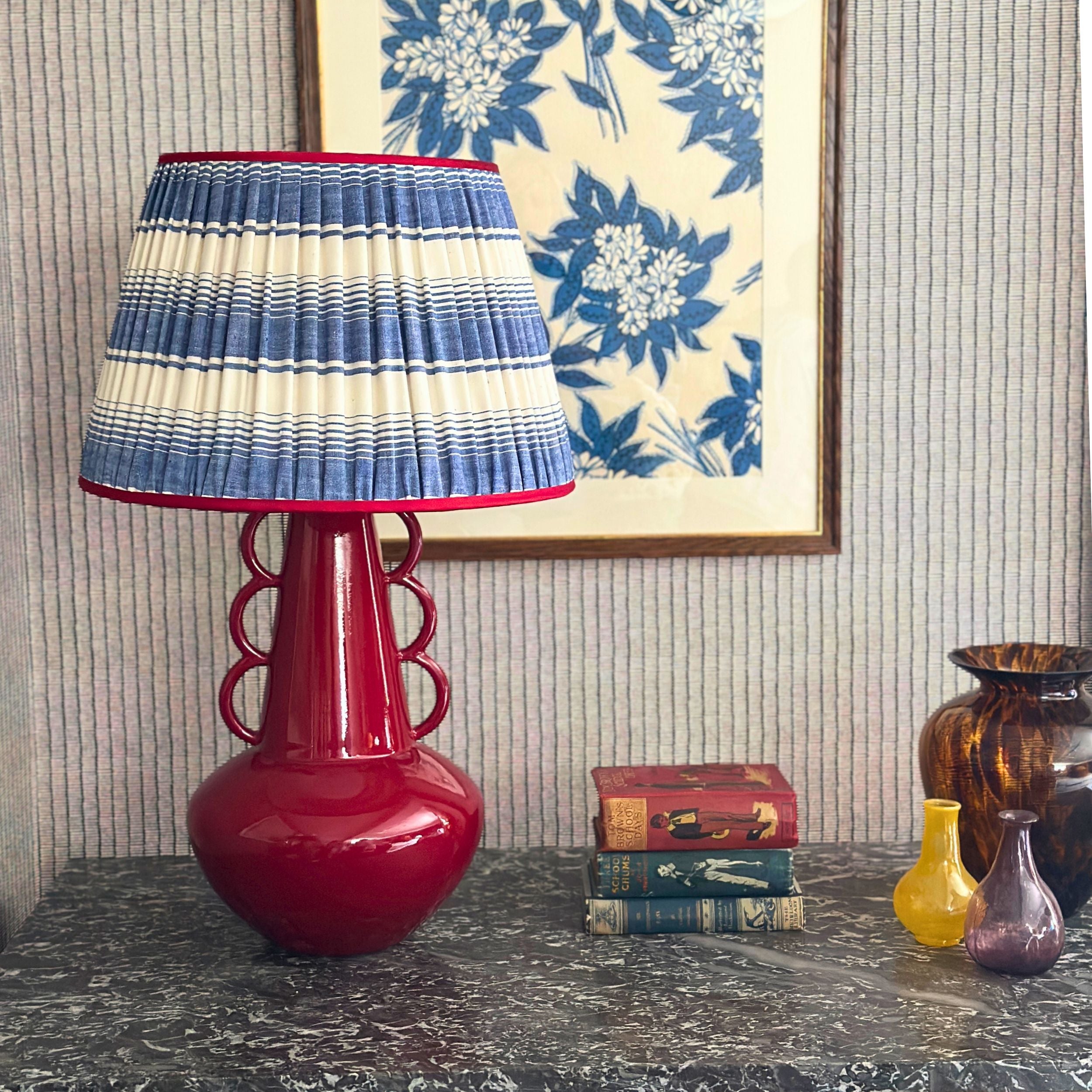 18 inch Blue and Cream Gathered Lampshade