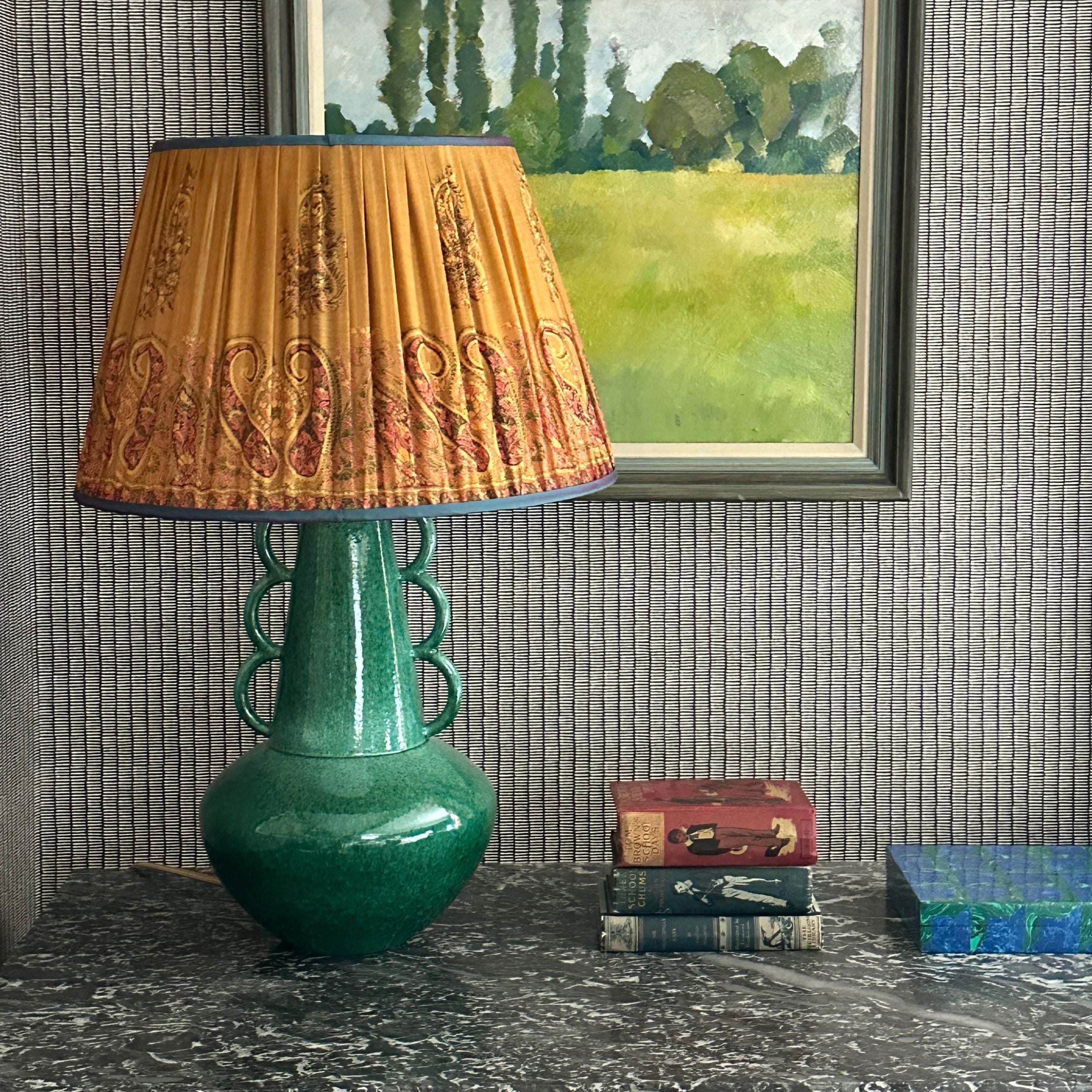 20 inch Ochre Paisley Gathered Lampshade