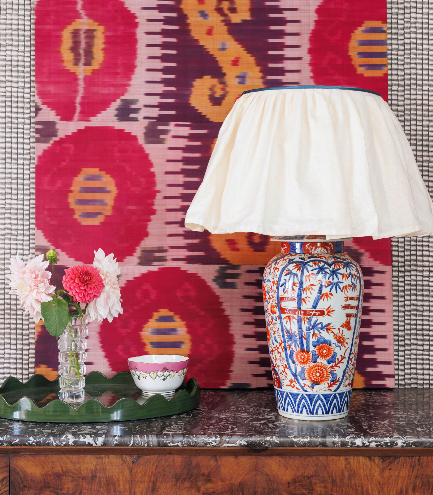 Knick Knock Gathered Lampshade with Single Blue Trim - 20 inch