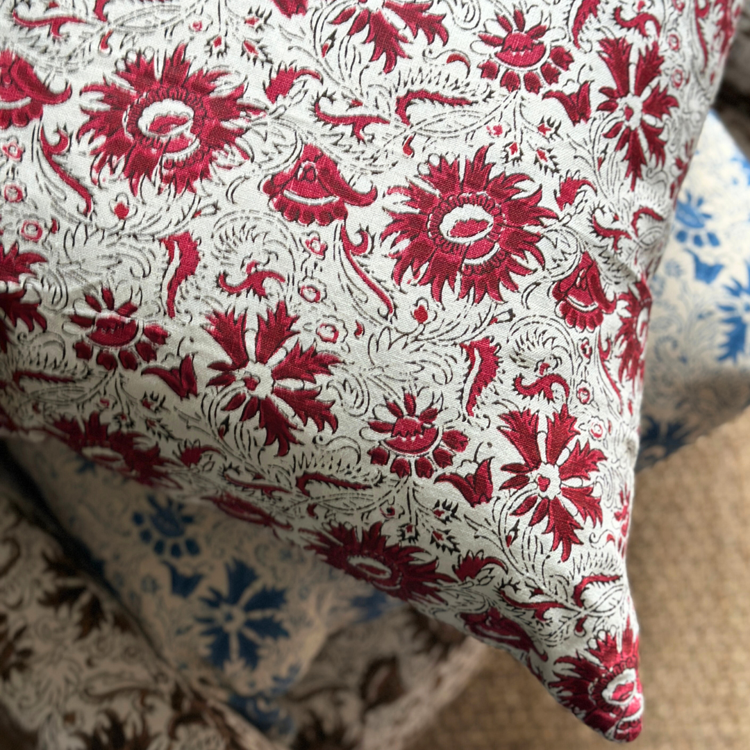 Indigo Block Cushion - Madder