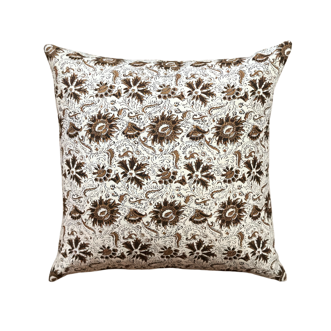 Indigo Block Cushion - Tobacco
