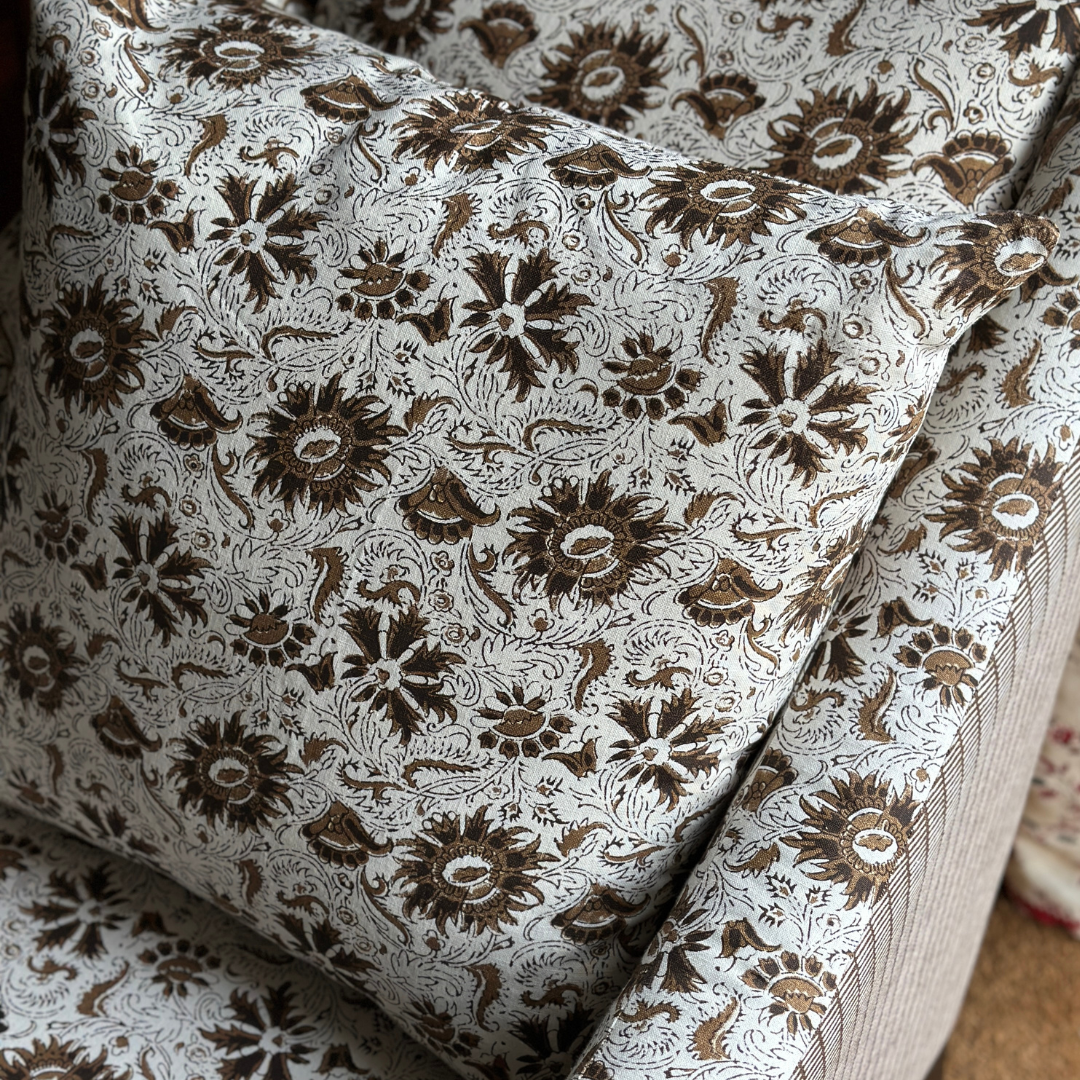 Indigo Block Cushion - Tobacco