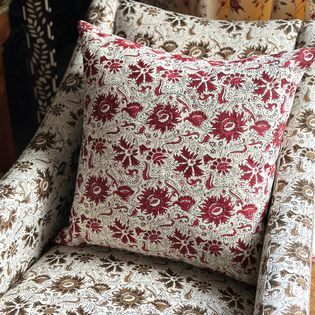 Indigo Block Cushion - Madder by Sarah Vanrenen